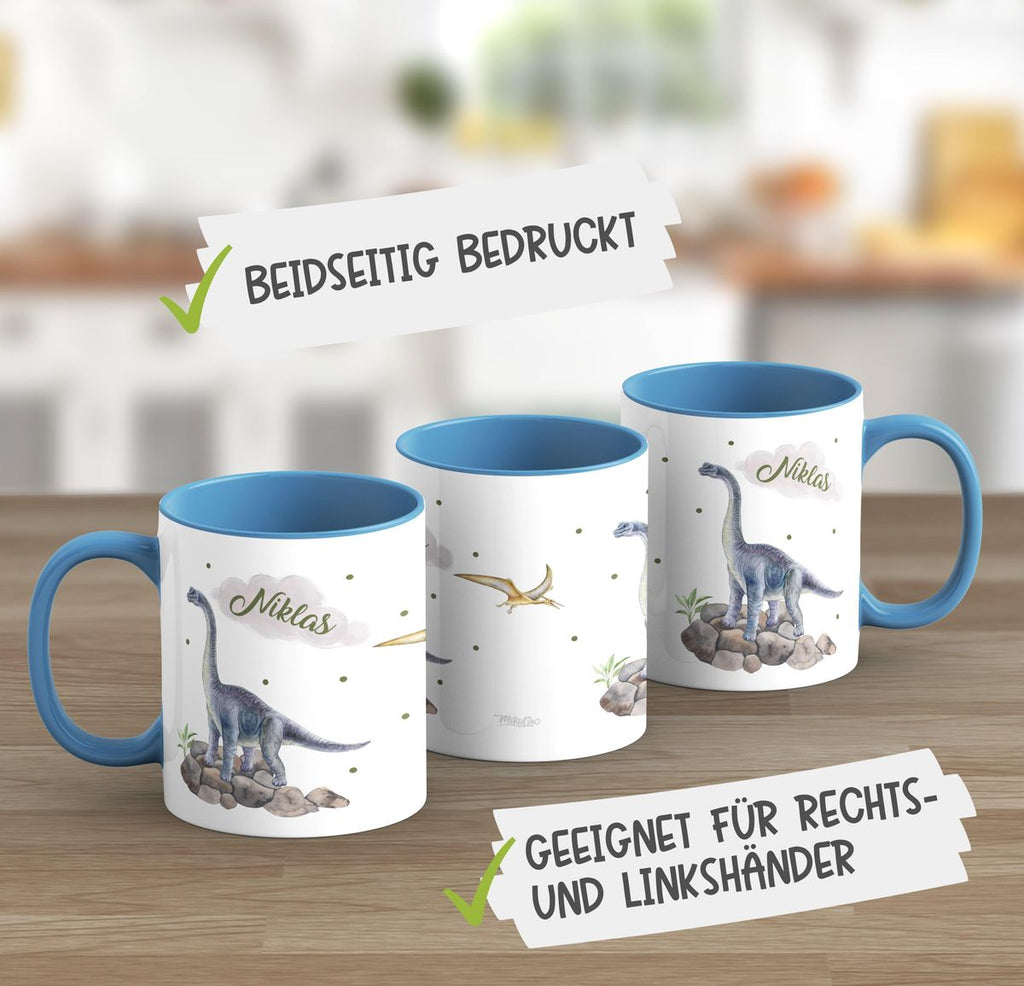 Keramik Tasse Brachiosaurus grau Dinosaurier mit Wunschname - von Mikalino