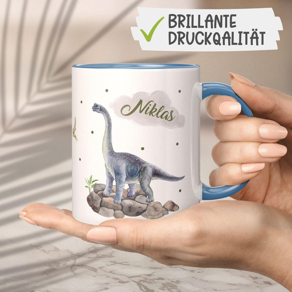 Keramik Tasse Brachiosaurus grau Dinosaurier mit Wunschname - von Mikalino