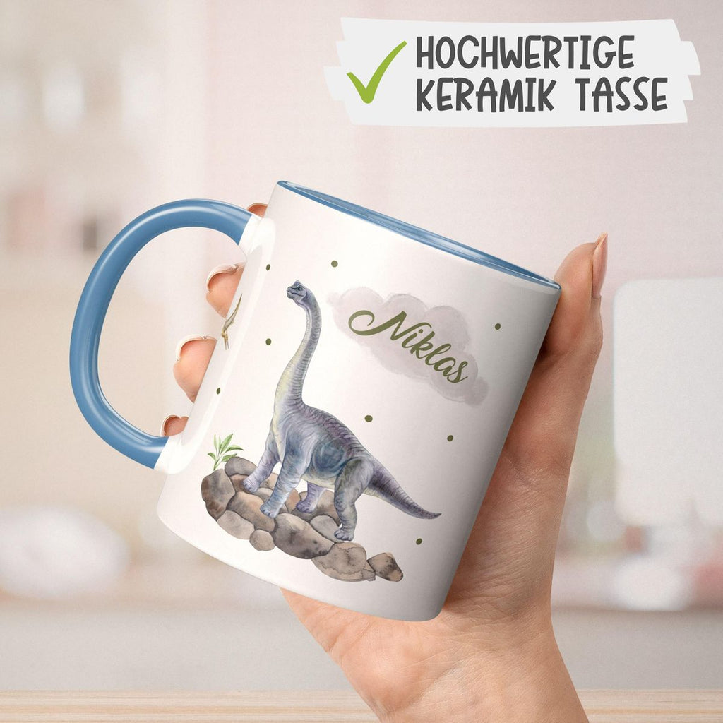 Keramik Tasse Brachiosaurus grau Dinosaurier mit Wunschname - von Mikalino