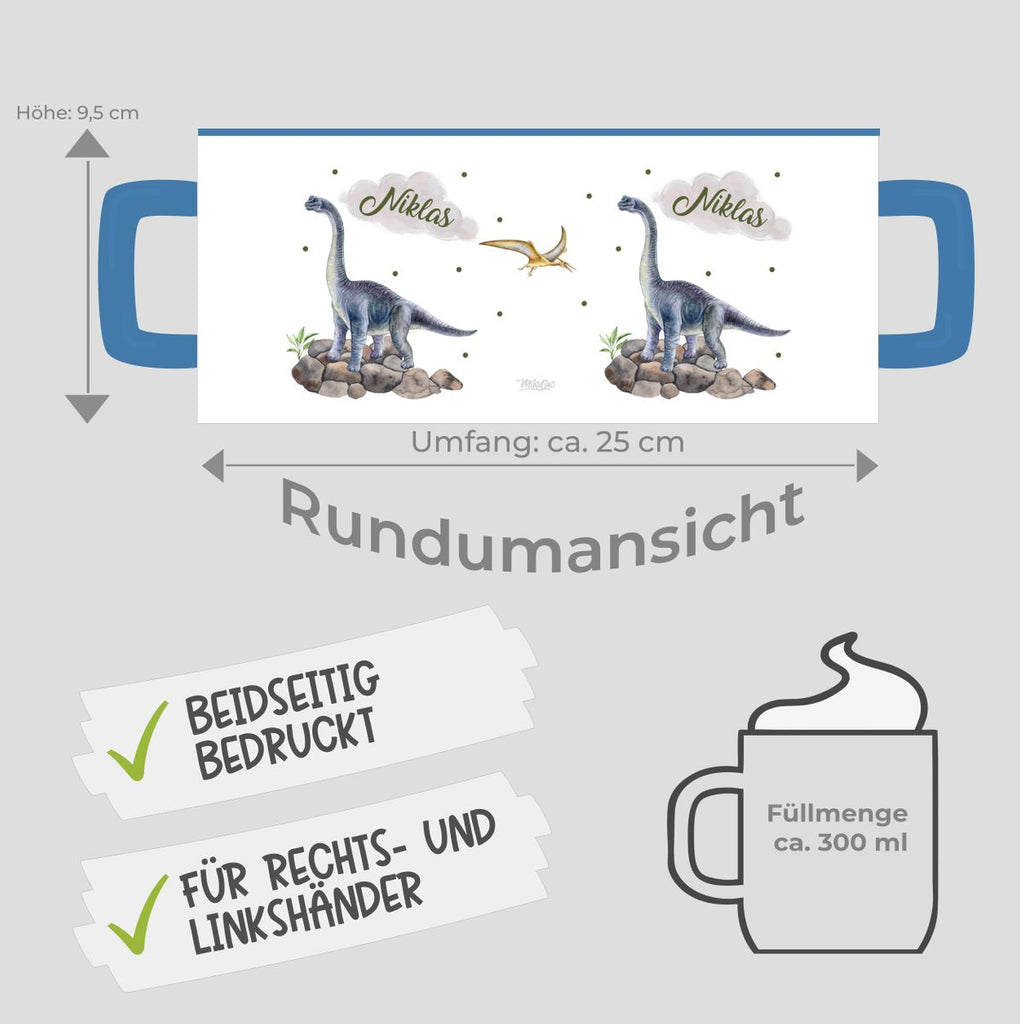 Keramik Tasse Brachiosaurus grau Dinosaurier mit Wunschname - von Mikalino