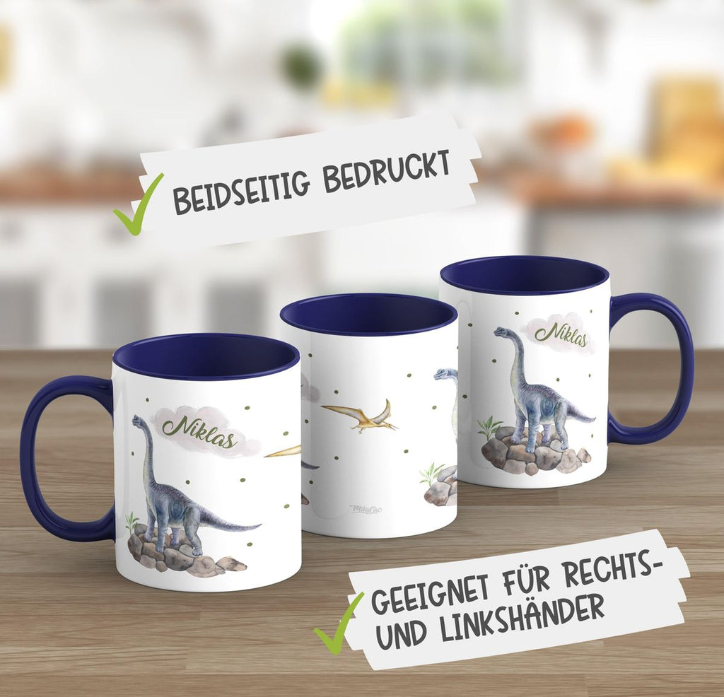 Keramik Tasse Brachiosaurus grau Dinosaurier mit Wunschname - von Mikalino