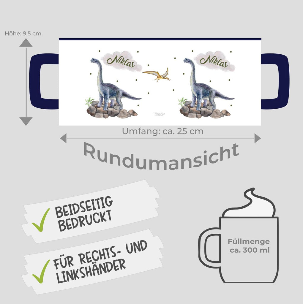 Keramik Tasse Brachiosaurus grau Dinosaurier mit Wunschname - von Mikalino