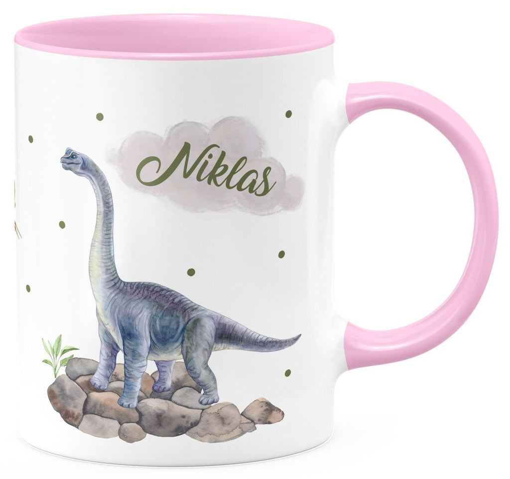 Keramik Tasse Brachiosaurus grau Dinosaurier mit Wunschname - von Mikalino