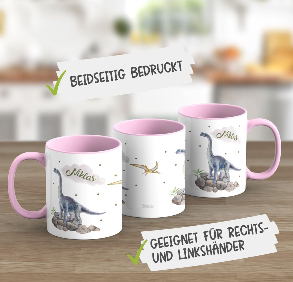 Keramik Tasse Brachiosaurus grau Dinosaurier mit Wunschname - von Mikalino