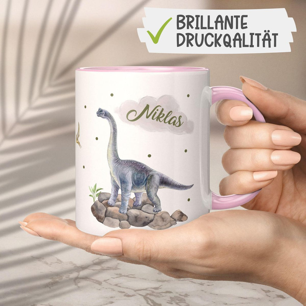 Keramik Tasse Brachiosaurus grau Dinosaurier mit Wunschname - von Mikalino