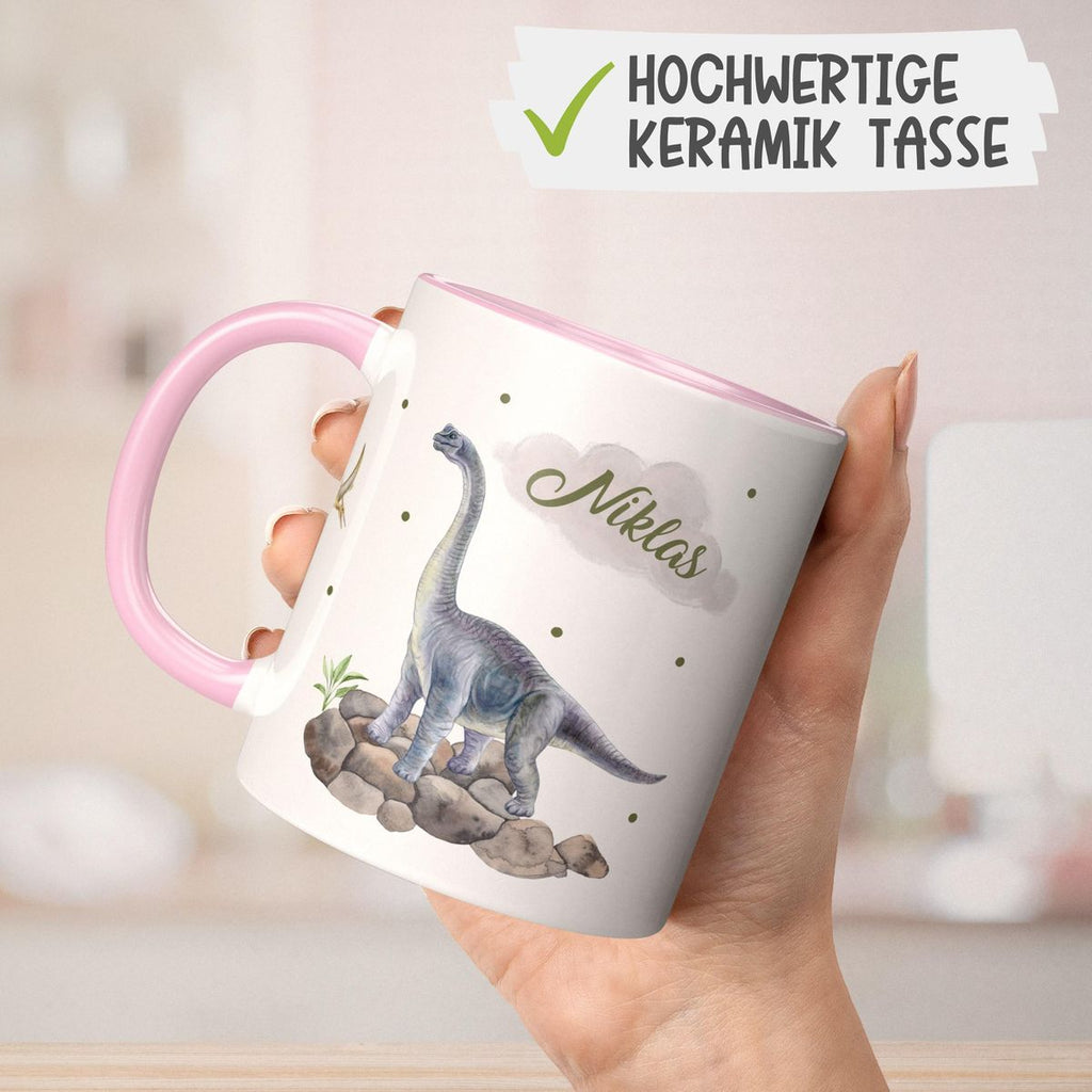 Keramik Tasse Brachiosaurus grau Dinosaurier mit Wunschname - von Mikalino