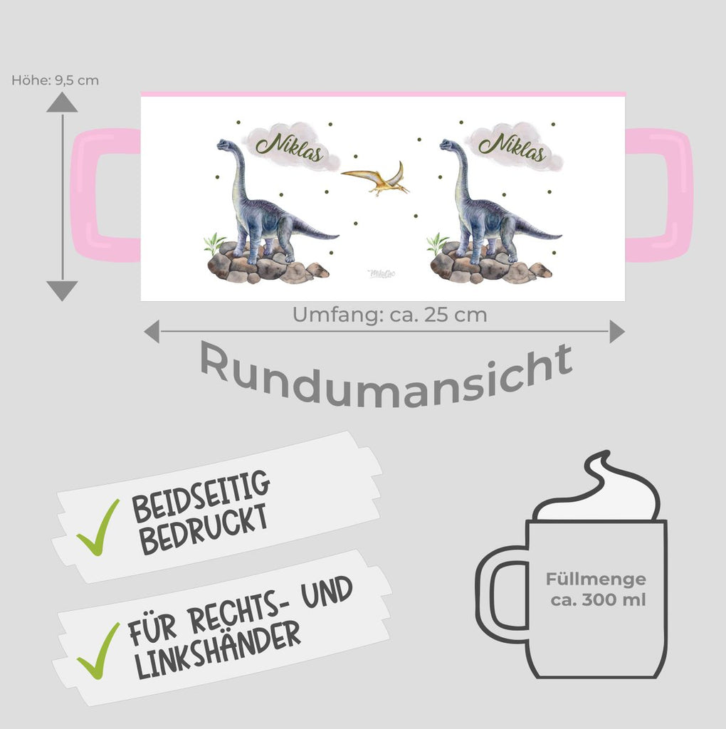 Keramik Tasse Brachiosaurus grau Dinosaurier mit Wunschname - von Mikalino