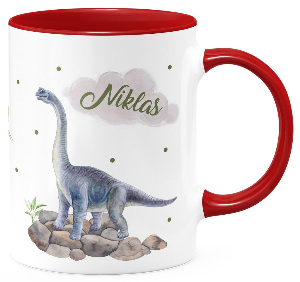 Keramik Tasse Brachiosaurus grau Dinosaurier mit Wunschname - von Mikalino