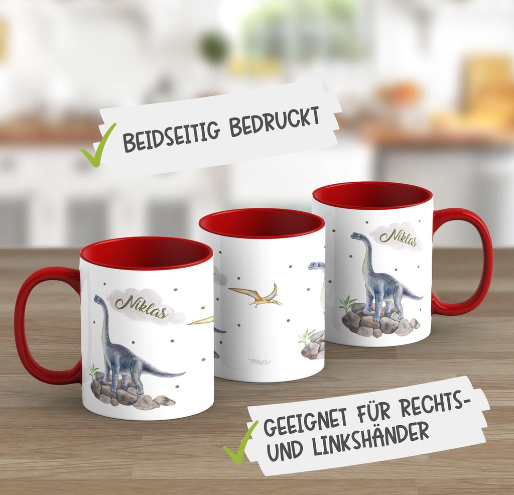 Keramik Tasse Brachiosaurus grau Dinosaurier mit Wunschname - von Mikalino