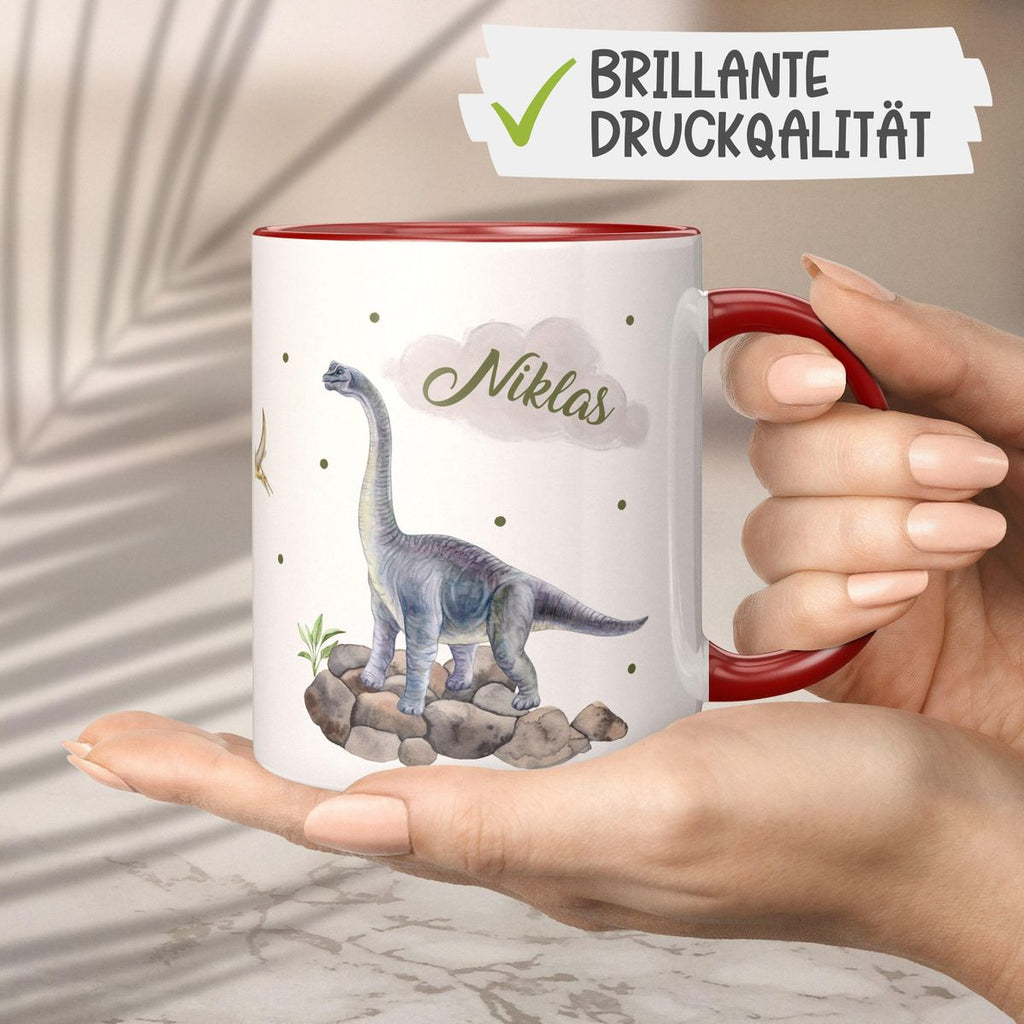 Keramik Tasse Brachiosaurus grau Dinosaurier mit Wunschname - von Mikalino