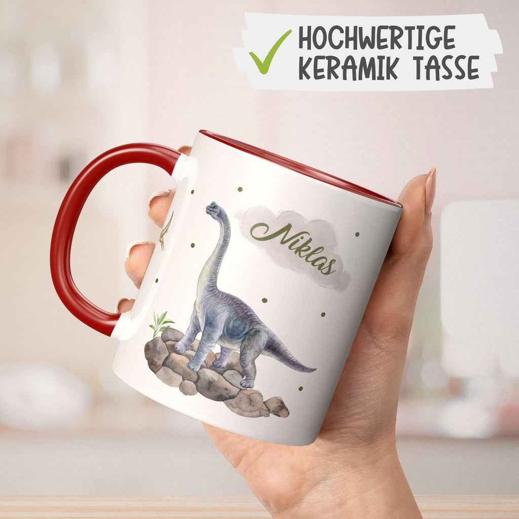 Keramik Tasse Brachiosaurus grau Dinosaurier mit Wunschname - von Mikalino