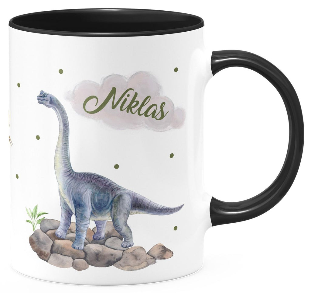 Keramik Tasse Brachiosaurus grau Dinosaurier mit Wunschname - von Mikalino