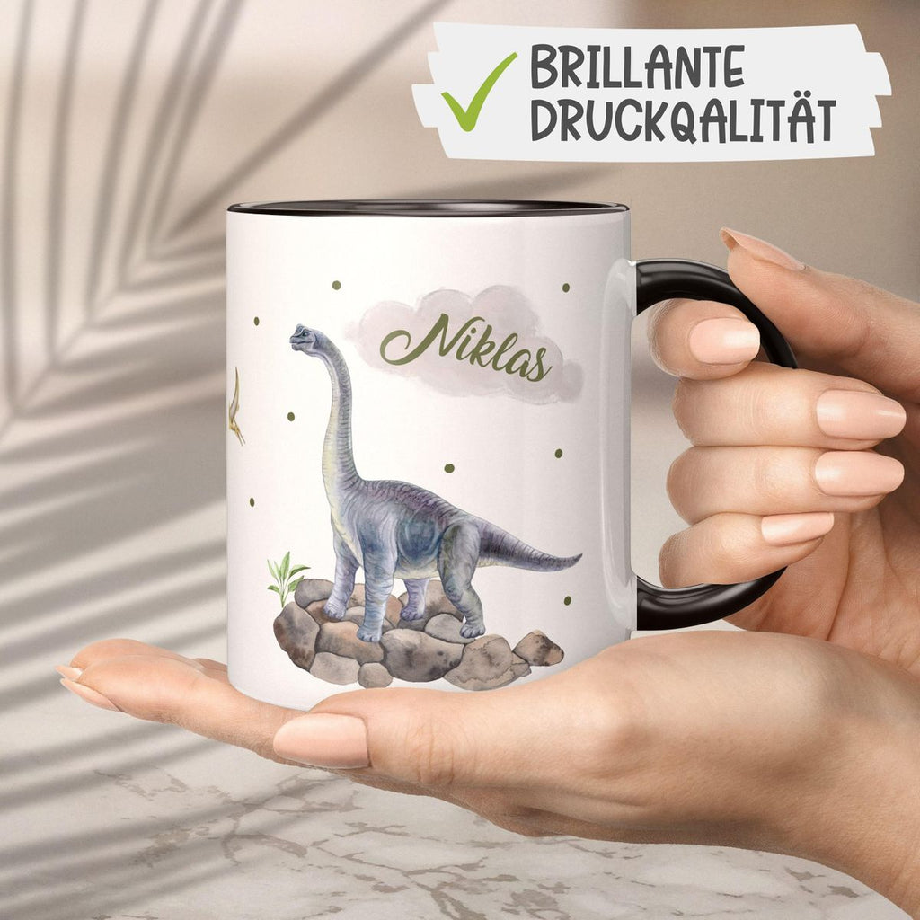 Keramik Tasse Brachiosaurus grau Dinosaurier mit Wunschname - von Mikalino