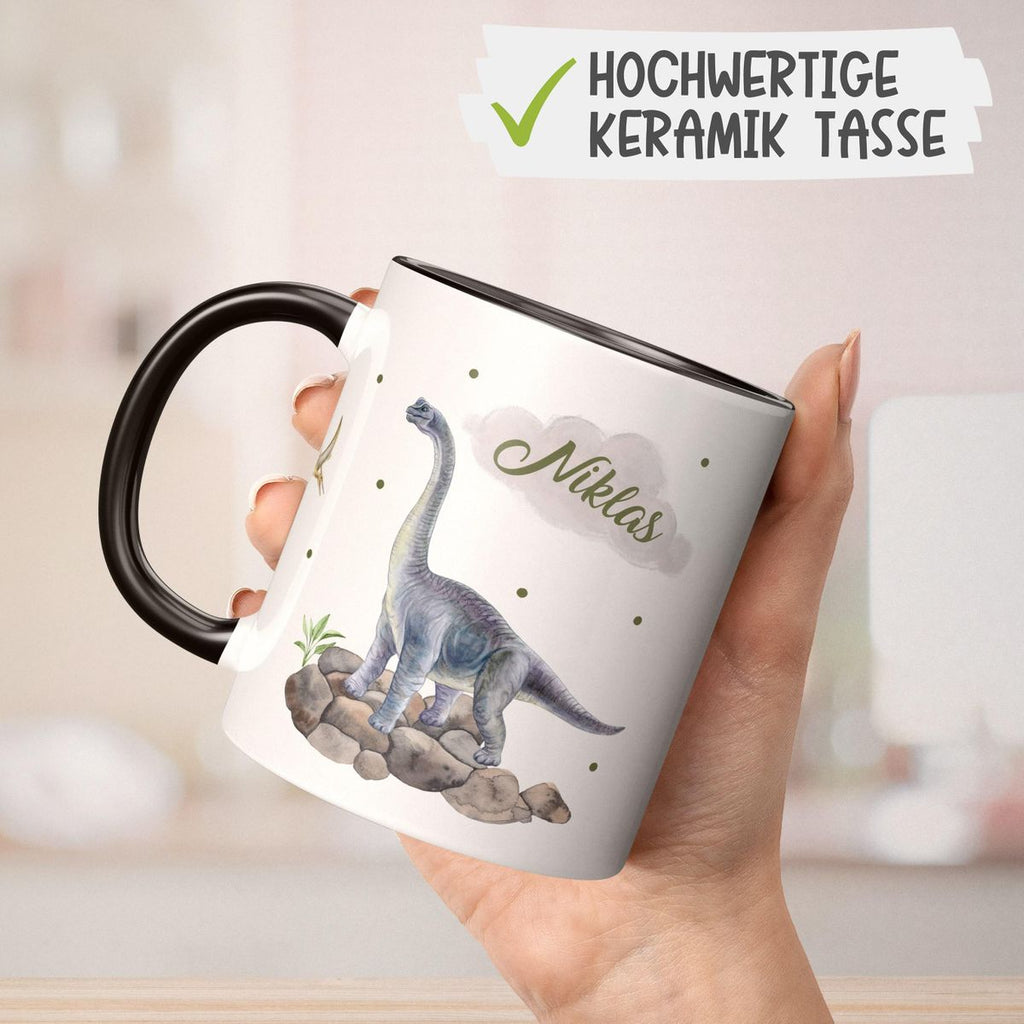 Keramik Tasse Brachiosaurus grau Dinosaurier mit Wunschname - von Mikalino