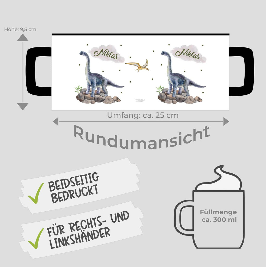 Keramik Tasse Brachiosaurus grau Dinosaurier mit Wunschname - von Mikalino