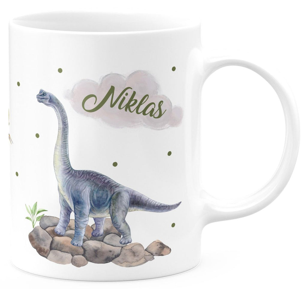 Keramik Tasse Brachiosaurus grau Dinosaurier mit Wunschname - von Mikalino