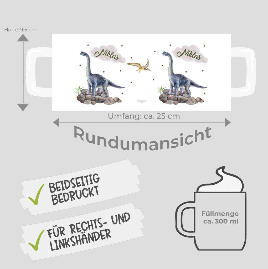 Keramik Tasse Brachiosaurus grau Dinosaurier mit Wunschname - von Mikalino