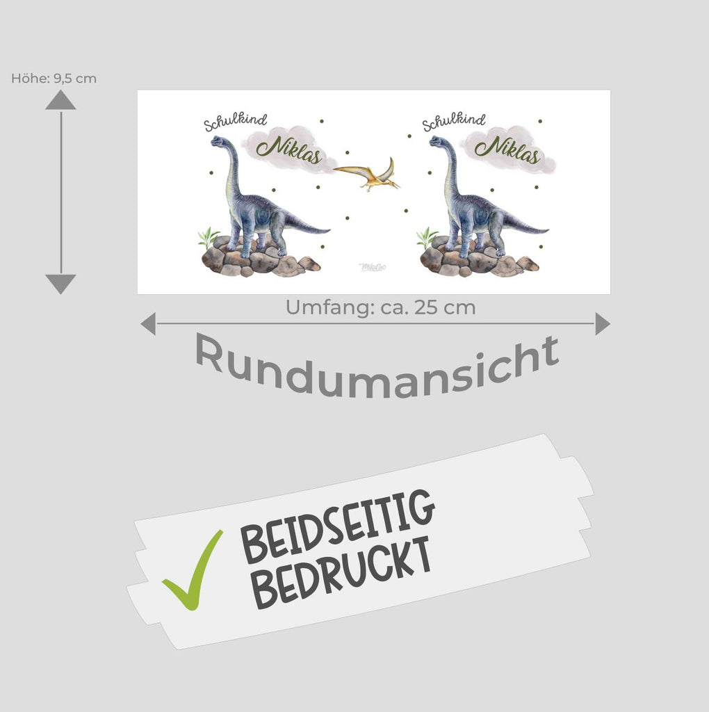 Kinder Spardose Schulkind Brachiosaurus grau Dinosaurier mit Wunschname - von Mikalino