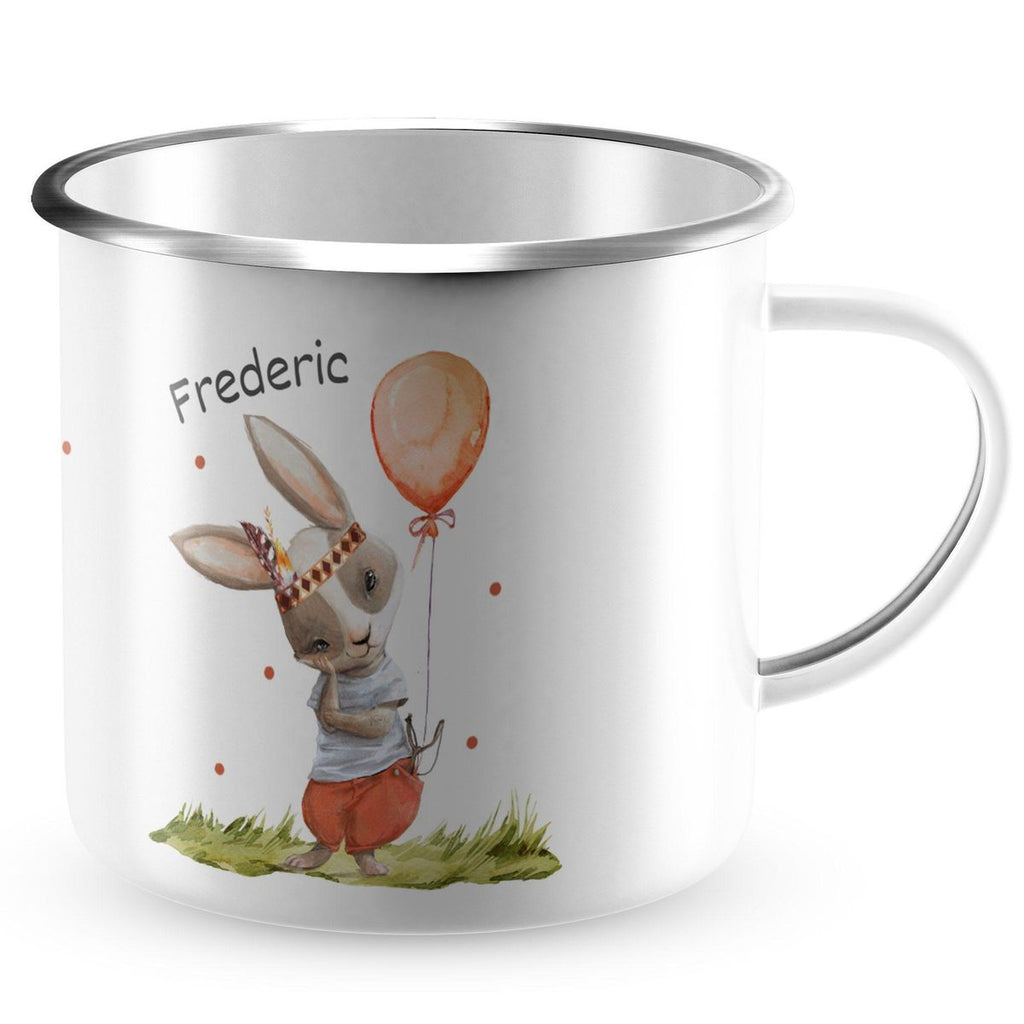 Emaille Tasse Süßer Hase Boho mit Luftballon mit Wunschname - von Mikalino