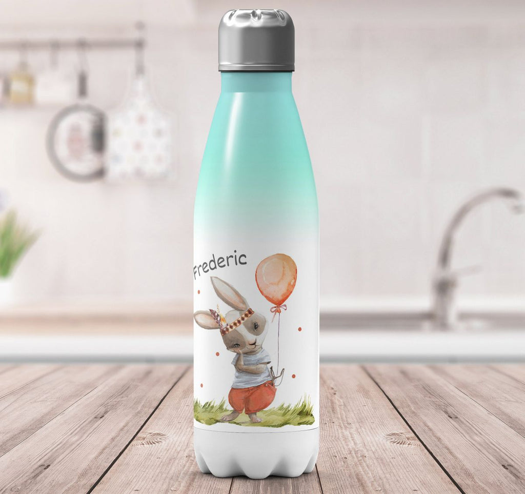 Thermo Trinkflasche Süßer Hase Boho mit Luftballon mit Wunschname - von Mikalino