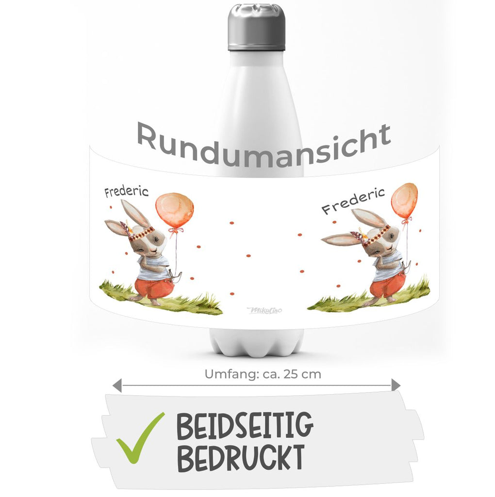 Thermo Trinkflasche Süßer Hase Boho mit Luftballon mit Wunschname - von Mikalino