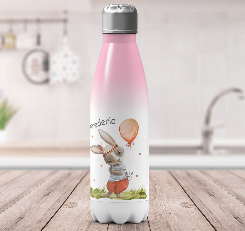 Thermo Trinkflasche Süßer Hase Boho mit Luftballon mit Wunschname - von Mikalino