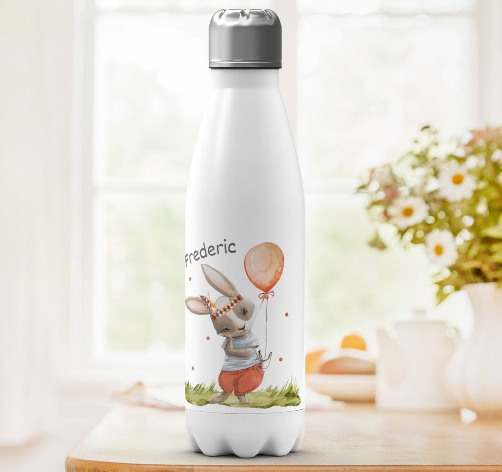 Thermo Trinkflasche Süßer Hase Boho mit Luftballon mit Wunschname - von Mikalino