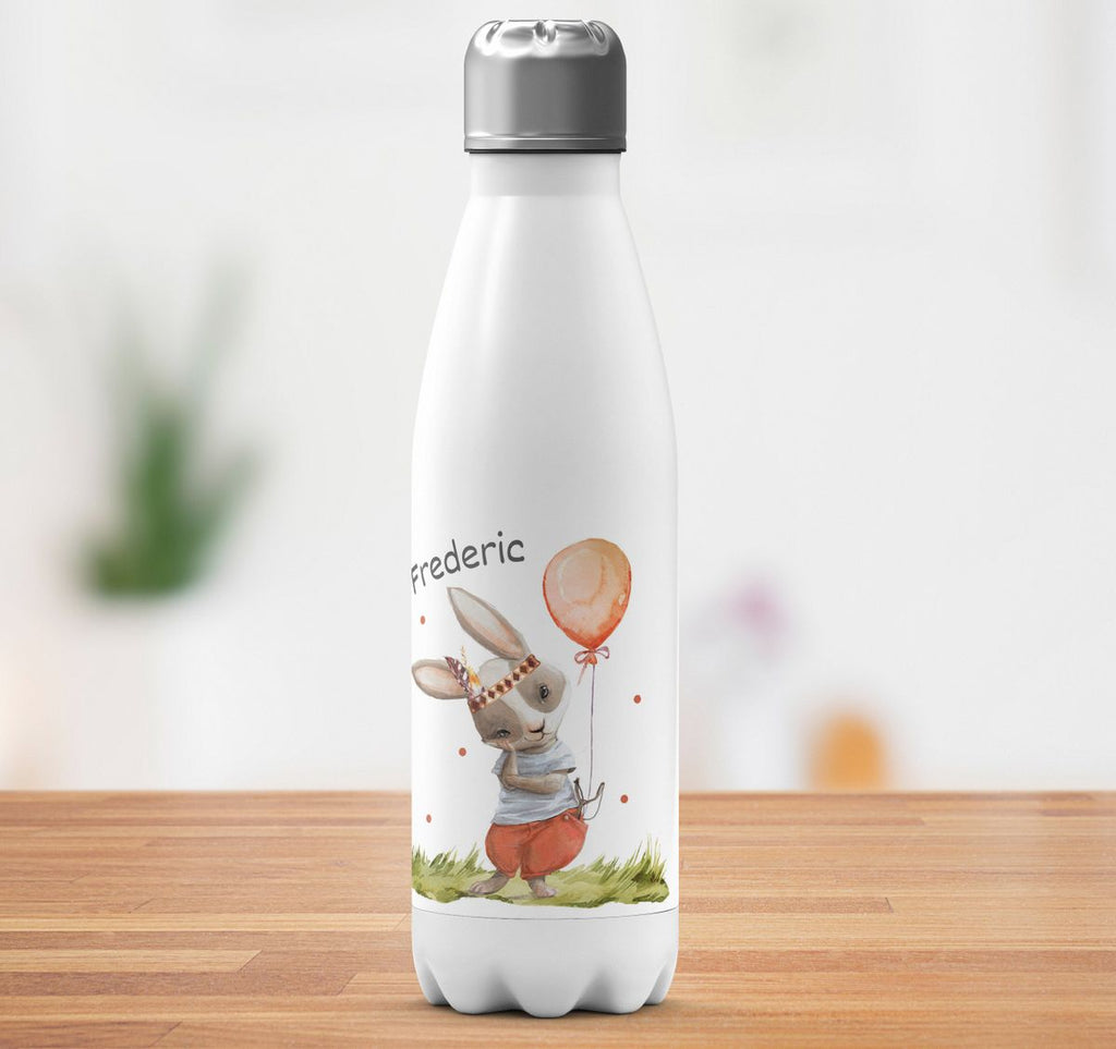 Thermo Trinkflasche Süßer Hase Boho mit Luftballon mit Wunschname - von Mikalino