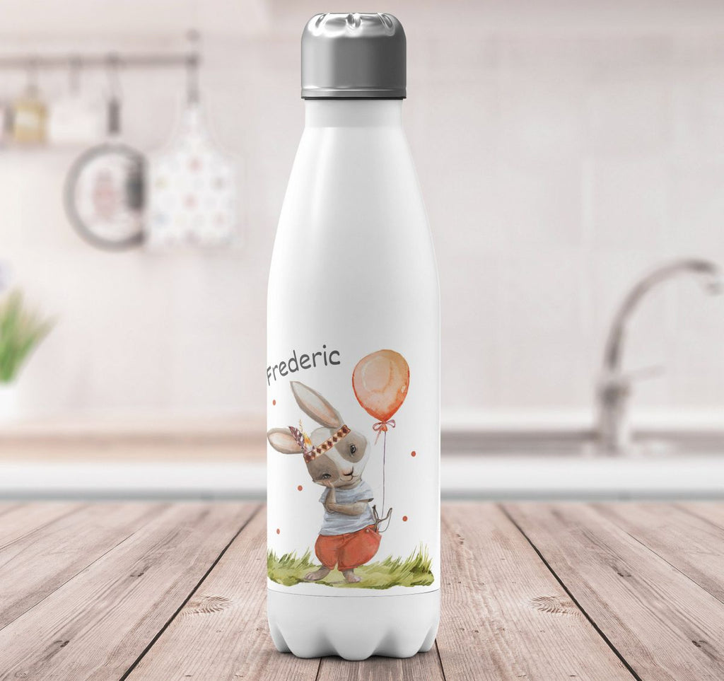 Thermo Trinkflasche Süßer Hase Boho mit Luftballon mit Wunschname - von Mikalino