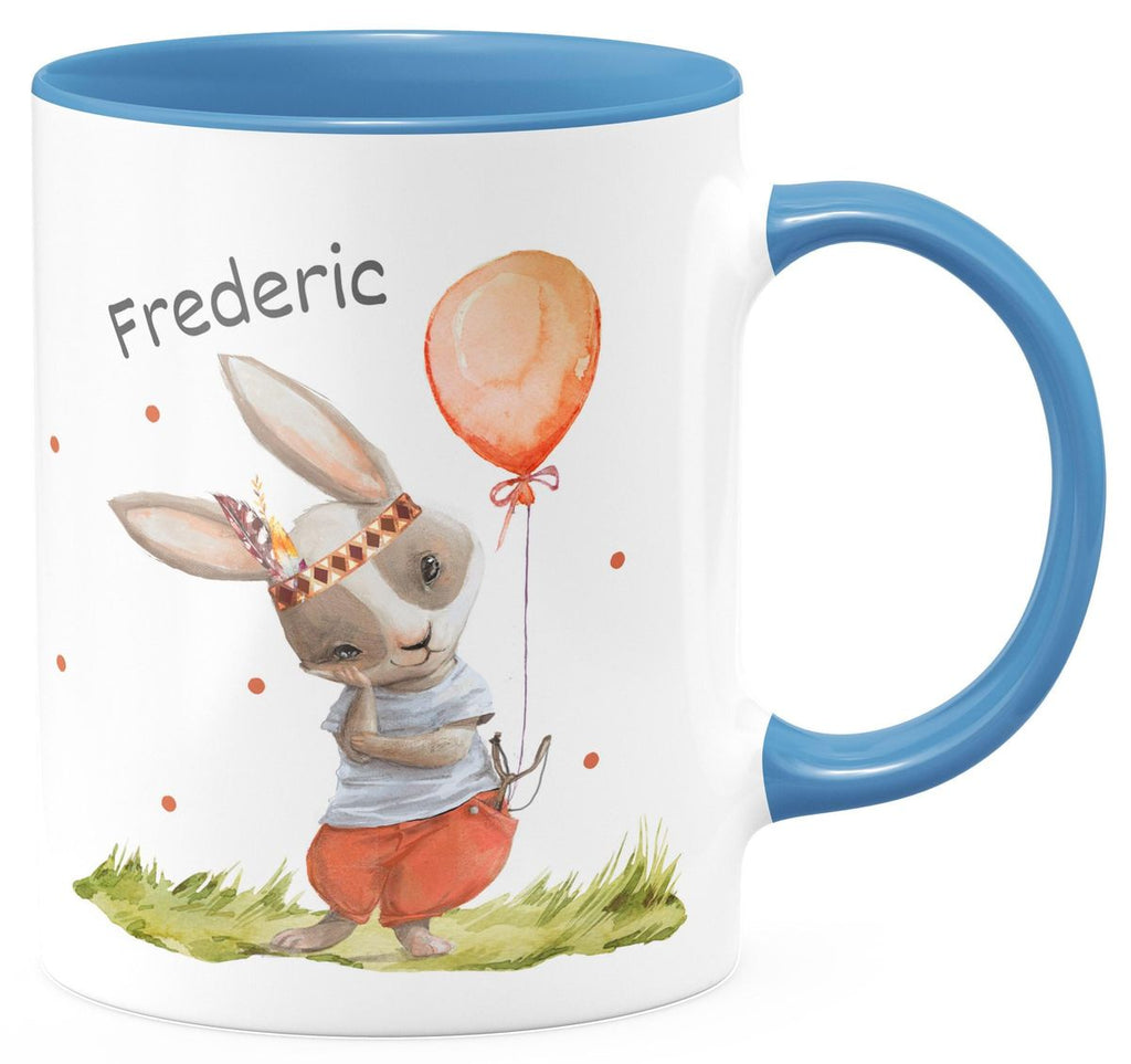 Keramik Tasse Süßer Hase Boho mit Luftballon mit Wunschname - von Mikalino