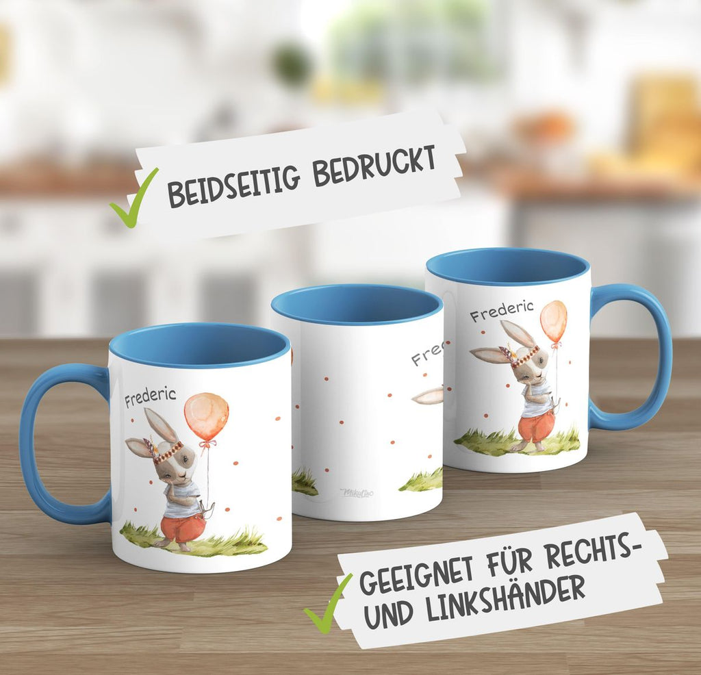 Keramik Tasse Süßer Hase Boho mit Luftballon mit Wunschname - von Mikalino