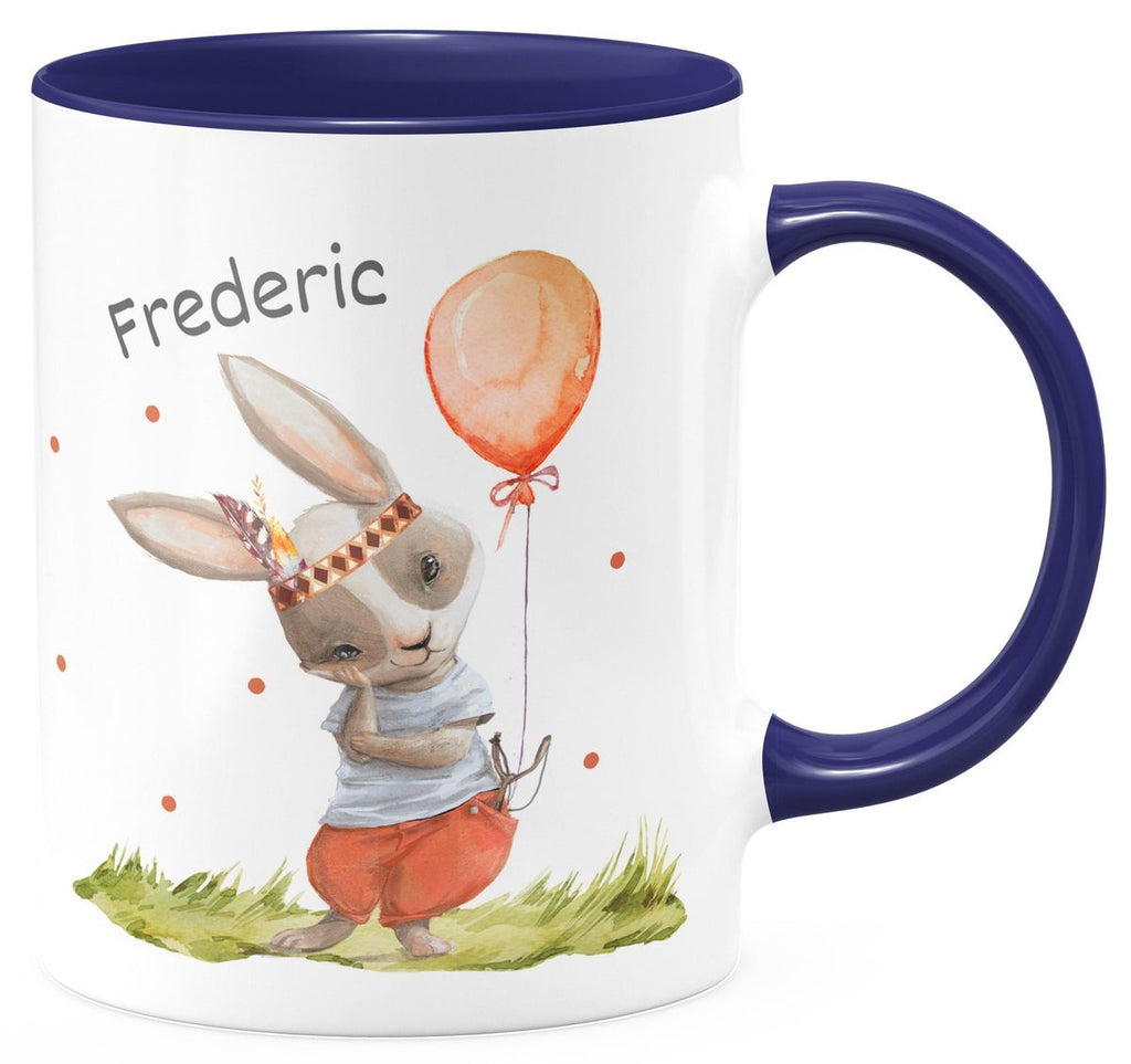 Keramik Tasse Süßer Hase Boho mit Luftballon mit Wunschname - von Mikalino