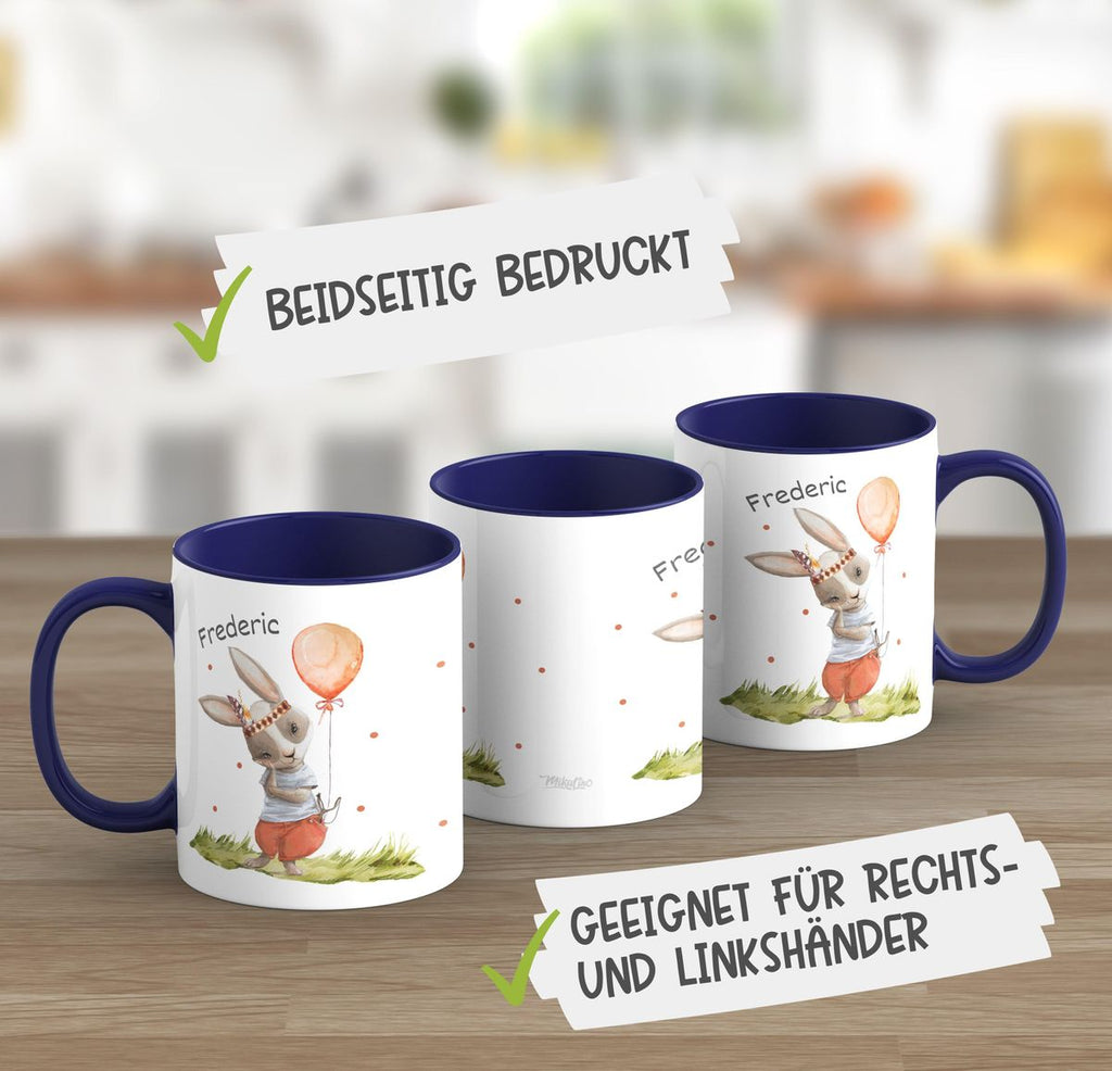 Keramik Tasse Süßer Hase Boho mit Luftballon mit Wunschname - von Mikalino