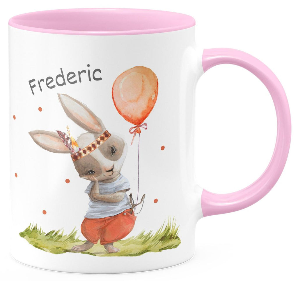 Keramik Tasse Süßer Hase Boho mit Luftballon mit Wunschname - von Mikalino