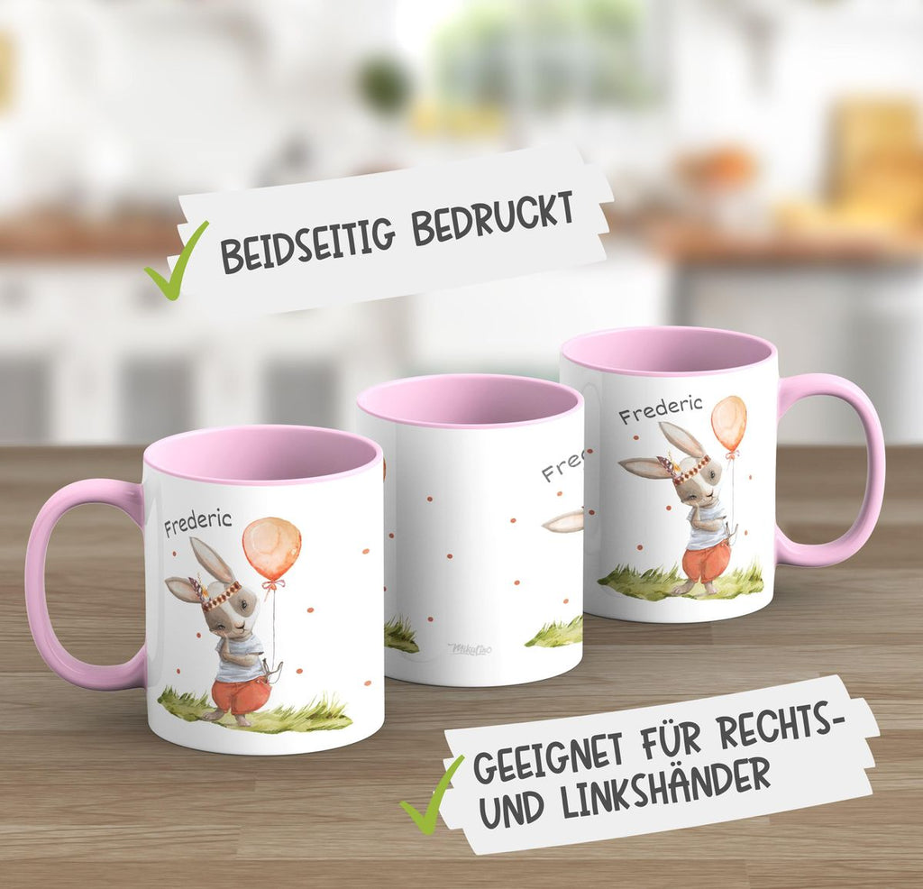 Keramik Tasse Süßer Hase Boho mit Luftballon mit Wunschname - von Mikalino