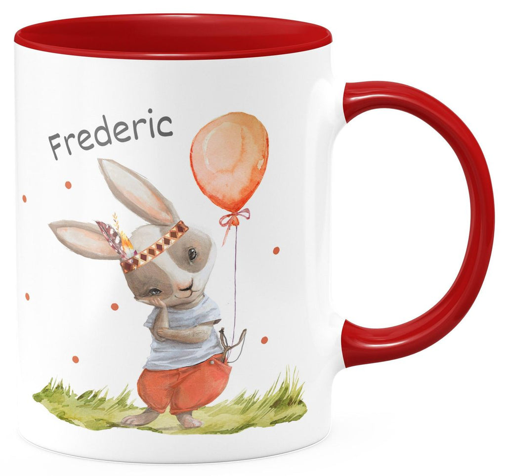 Keramik Tasse Süßer Hase Boho mit Luftballon mit Wunschname - von Mikalino