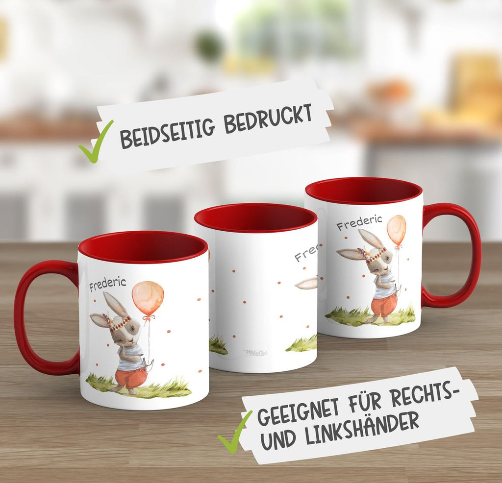 Keramik Tasse Süßer Hase Boho mit Luftballon mit Wunschname - von Mikalino