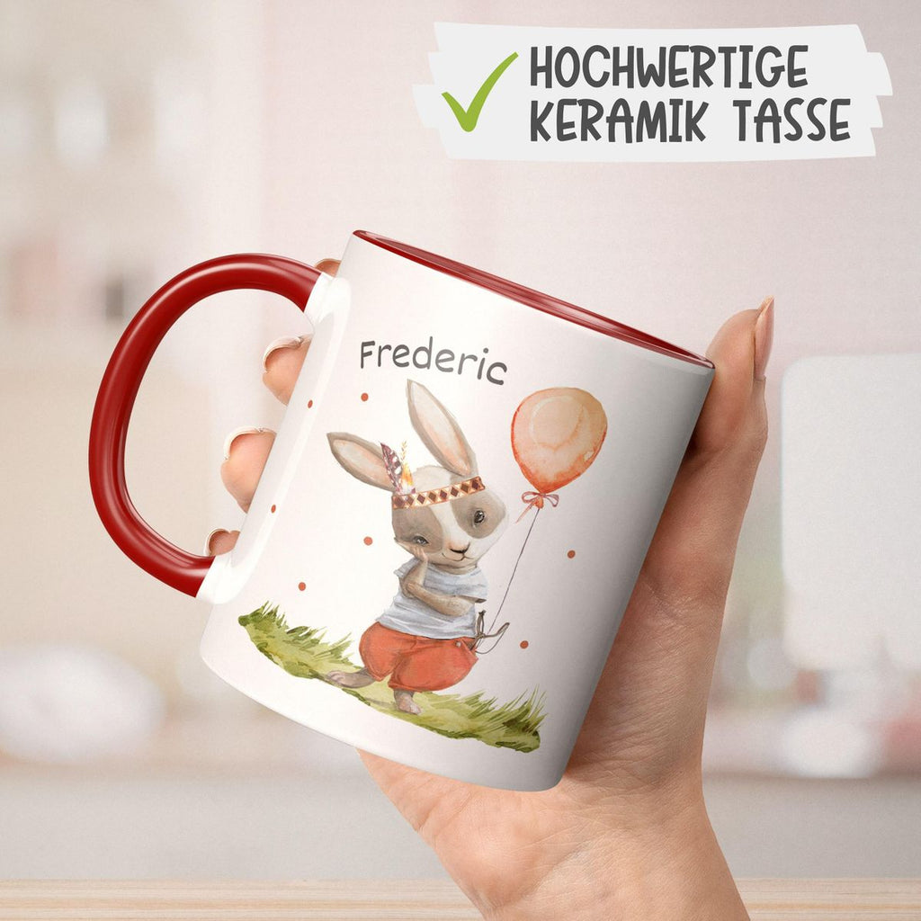 Keramik Tasse Süßer Hase Boho mit Luftballon mit Wunschname - von Mikalino