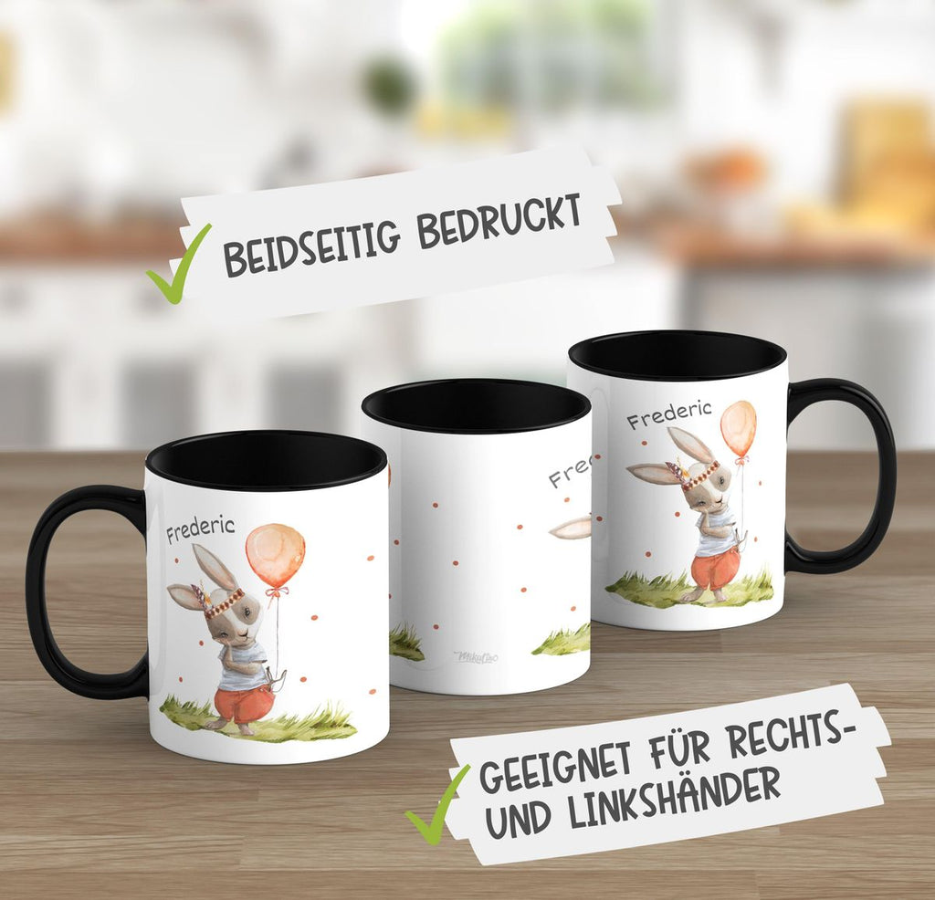 Keramik Tasse Süßer Hase Boho mit Luftballon mit Wunschname - von Mikalino