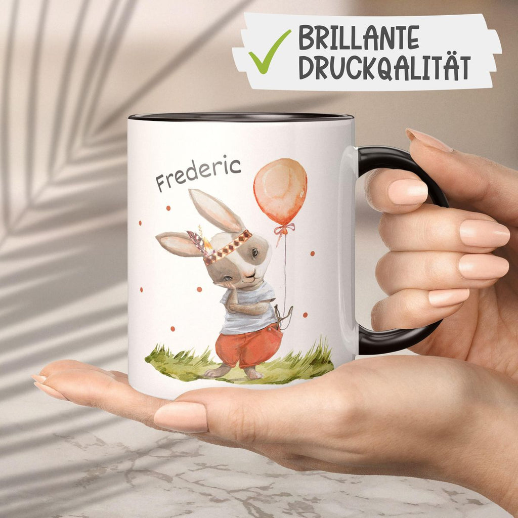 Keramik Tasse Süßer Hase Boho mit Luftballon mit Wunschname - von Mikalino