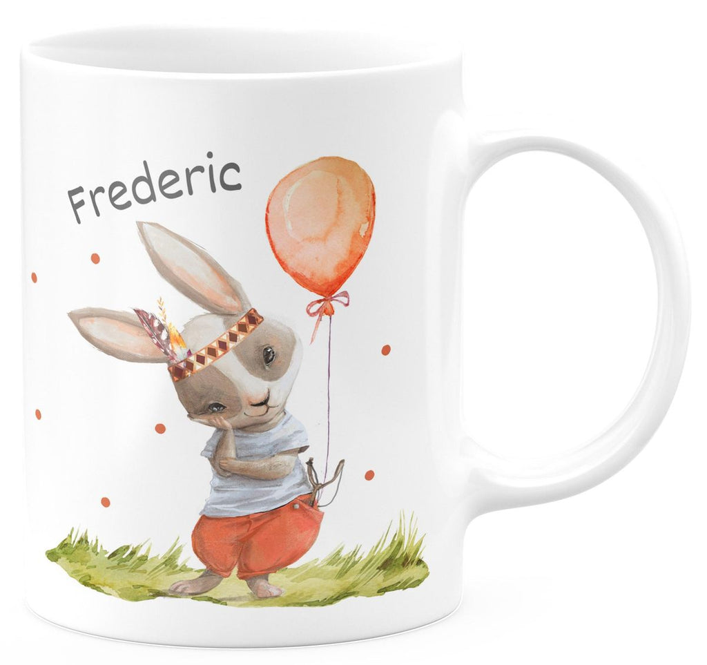 Keramik Tasse Süßer Hase Boho mit Luftballon mit Wunschname - von Mikalino