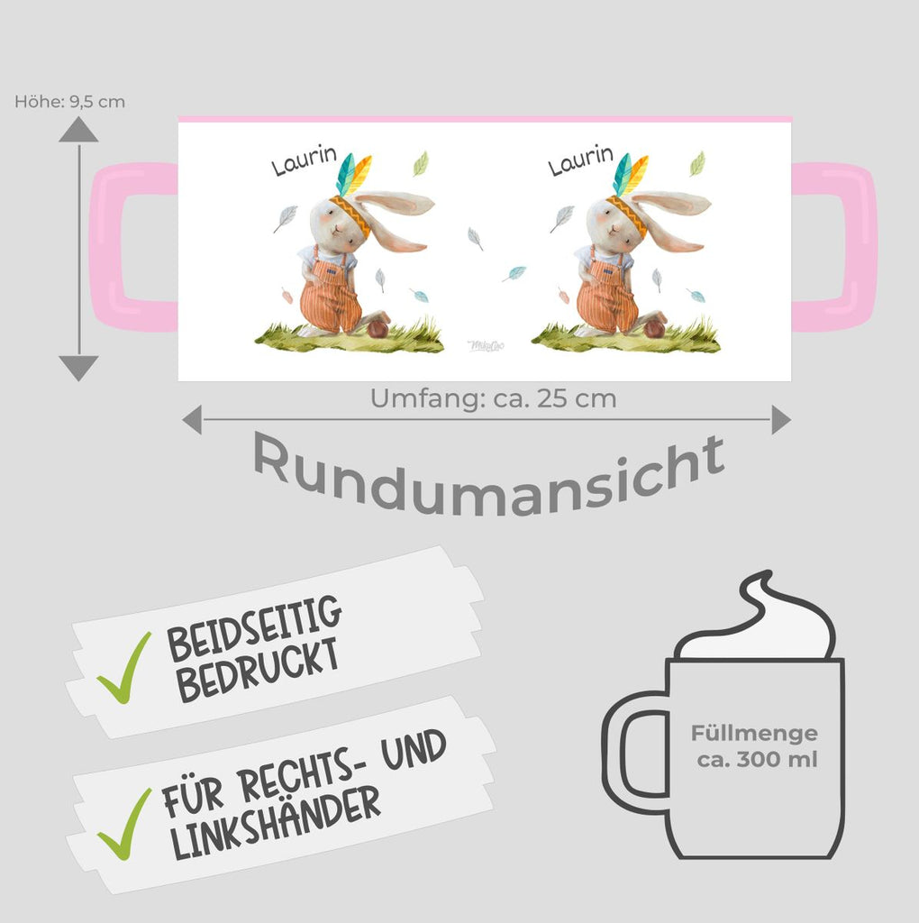 Keramik Tasse Niedlicher Hase in Latzhose Boho mit Wunschname - von Mikalino