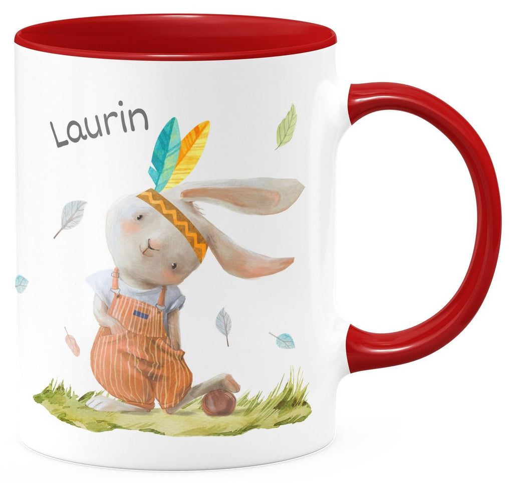 Keramik Tasse Niedlicher Hase in Latzhose Boho mit Wunschname - von Mikalino