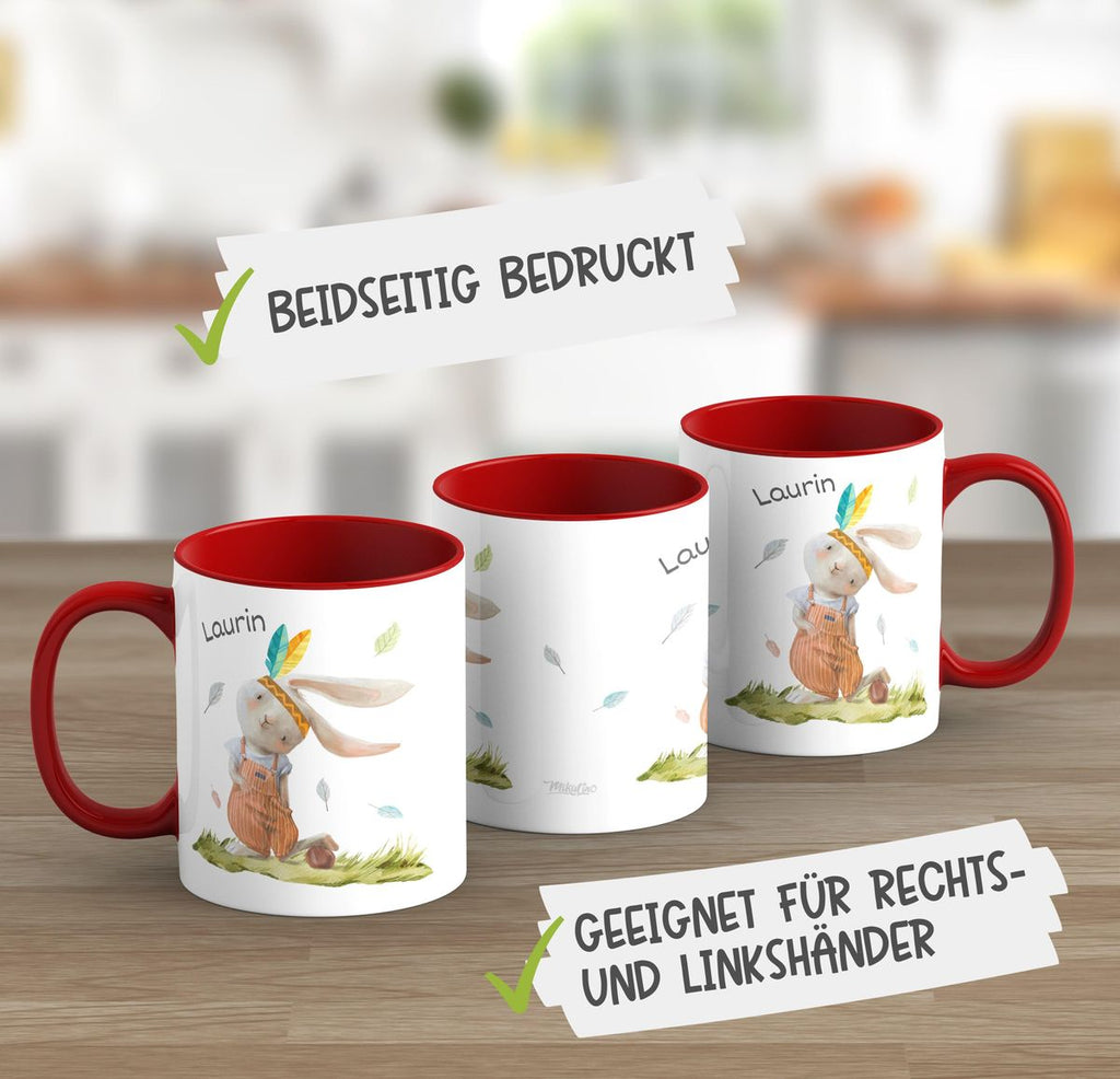 Keramik Tasse Niedlicher Hase in Latzhose Boho mit Wunschname - von Mikalino