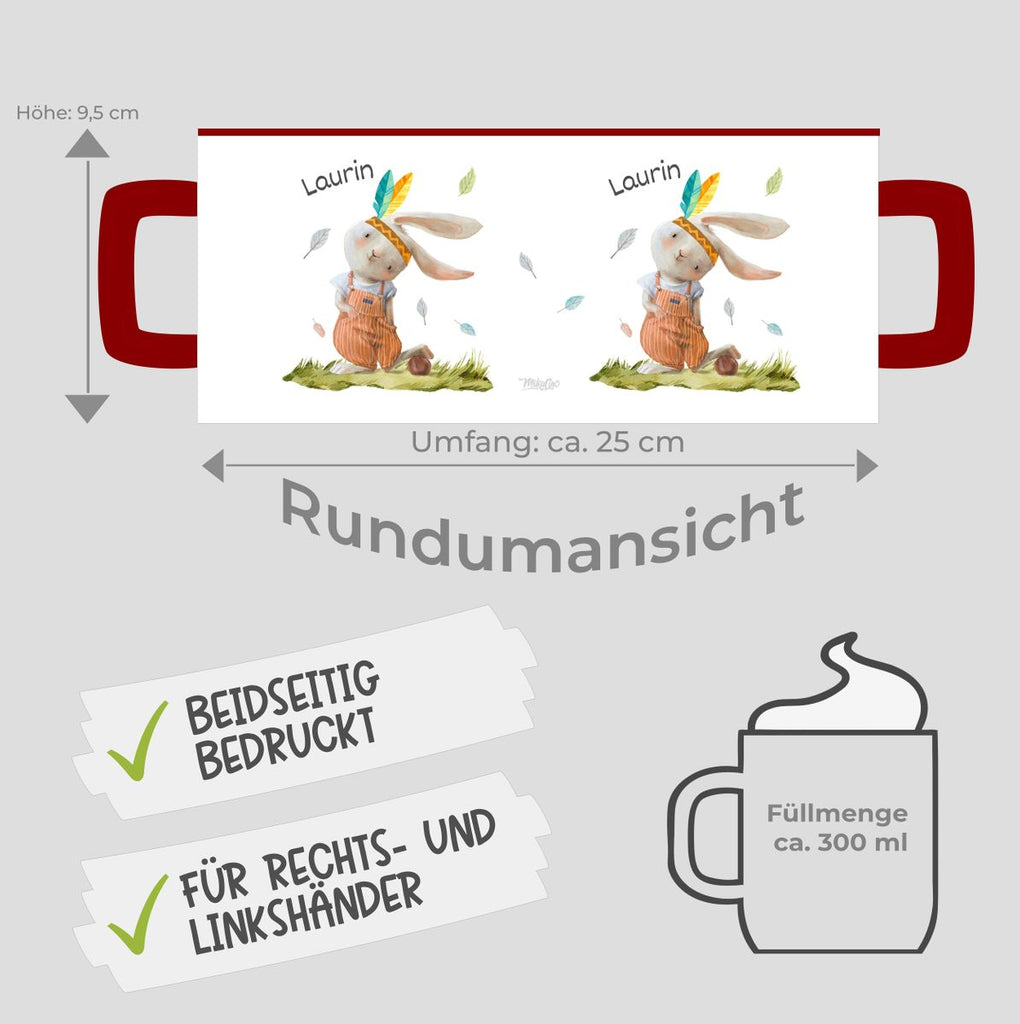 Keramik Tasse Niedlicher Hase in Latzhose Boho mit Wunschname - von Mikalino