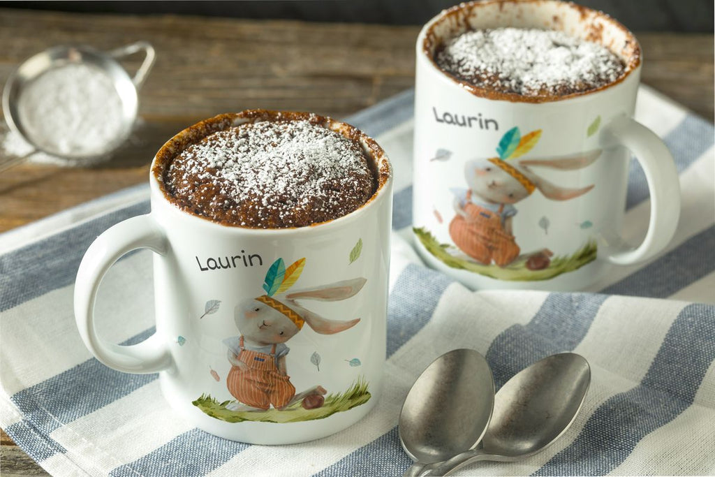 Keramik Tasse Niedlicher Hase in Latzhose Boho mit Wunschname - von Mikalino