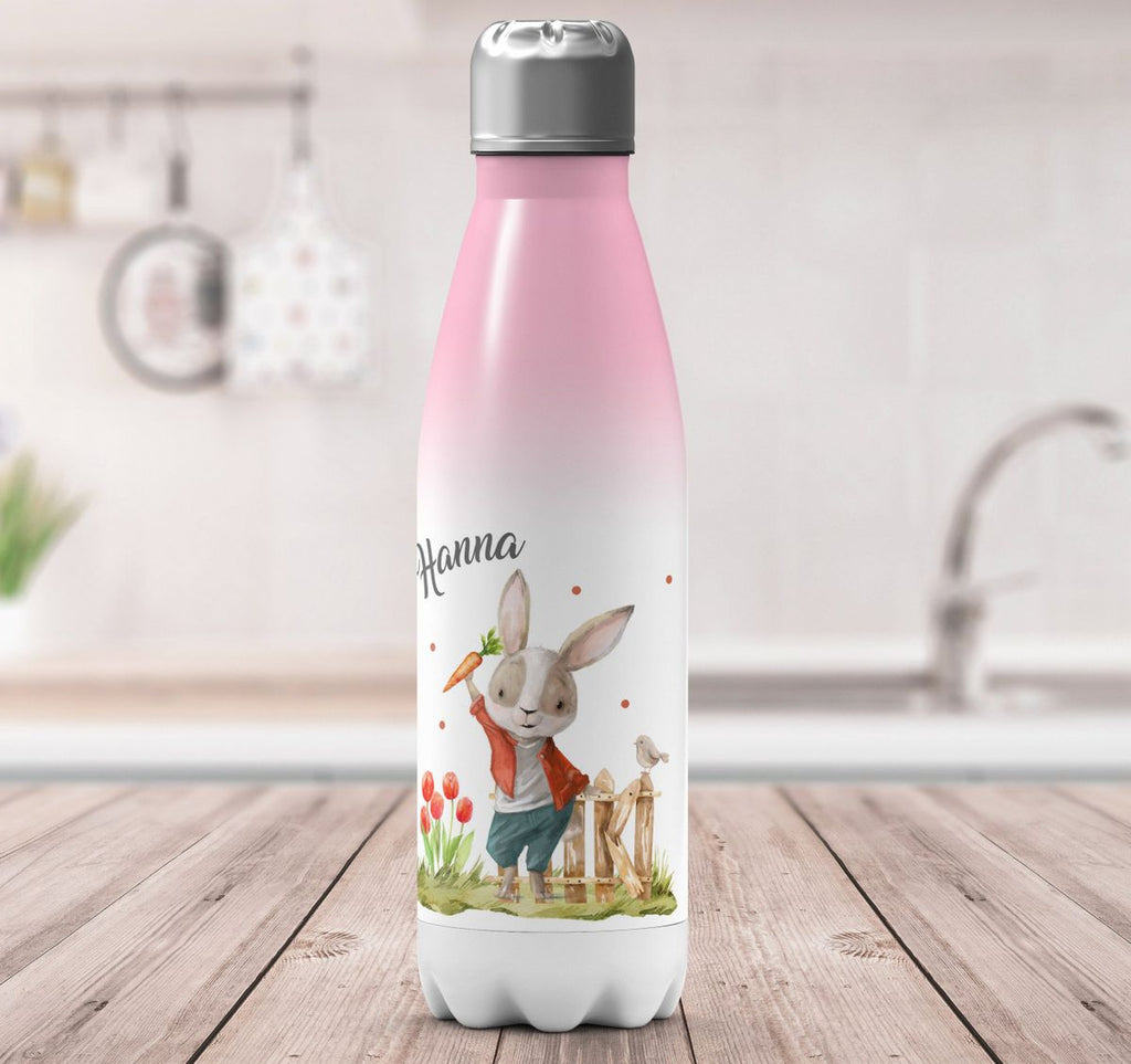 Thermo Trinkflasche Lachender Hase mit Wunschname - von Mikalino