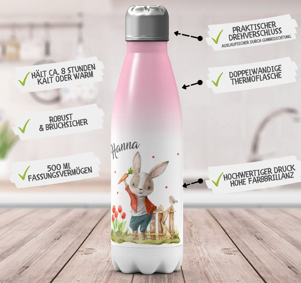 Thermo Trinkflasche Lachender Hase mit Wunschname - von Mikalino