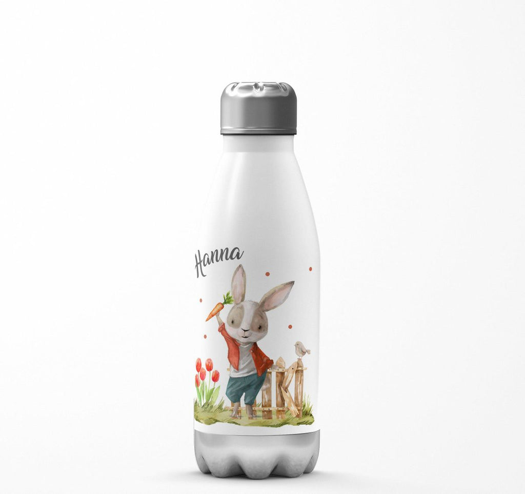 Thermo Trinkflasche Lachender Hase mit Wunschname - von Mikalino