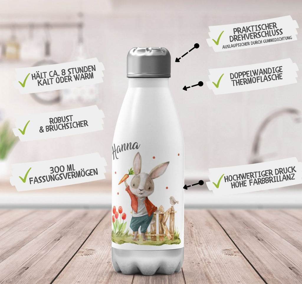 Thermo Trinkflasche Lachender Hase mit Wunschname - von Mikalino